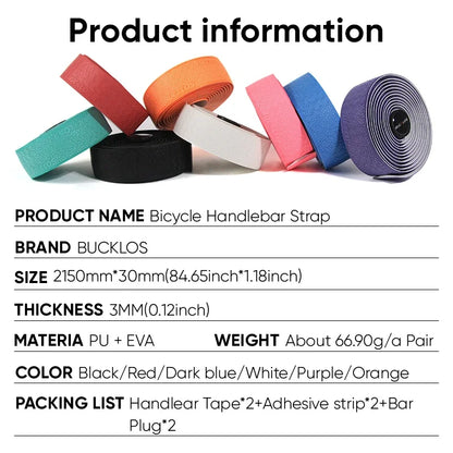 BUCKLOS Road Bike Handlebar Tapes PU Shock Bicycle Handle Bar Tape W/Bar End Plugs Anti-Slip Anti-Vibration Wrap Belts Bartape