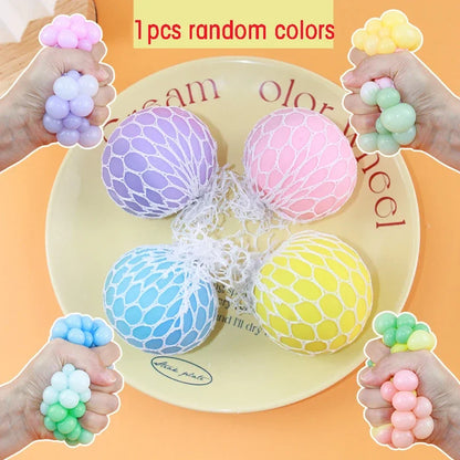 6CM Hand Squeezed Tri Color Flour Grape Tennis Ball Decompression Toy TPR Sticky Slow Rebound Adult Pressure Ball Children Gift