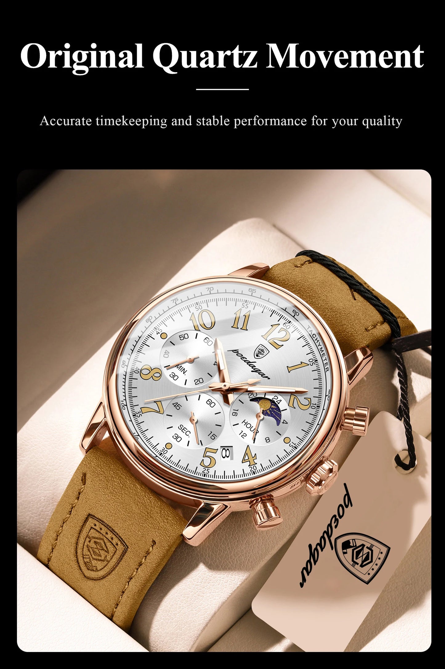 POEDAGAR Luxury Sports Men Watch Waterproof Luminous Leather Quartz Man Wristwatch Chronograph Date Military Men's Watches Reloj