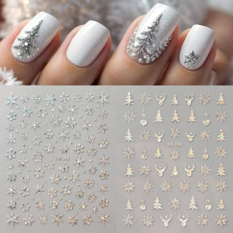 2pc Holographic Christmas Nail Art Stickers Iridescent Laser Snowflake Deer Tree Winter Slider Decals New Year Manicure Supplies