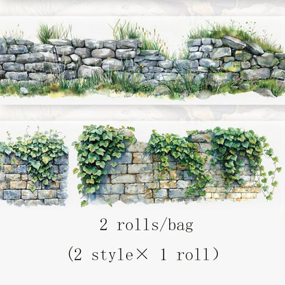 2 Roll PET Tape Green Field Flower Wall Series Sealing Stickers Album Diary Decoration Phone Case Sticker Notebook Accessories