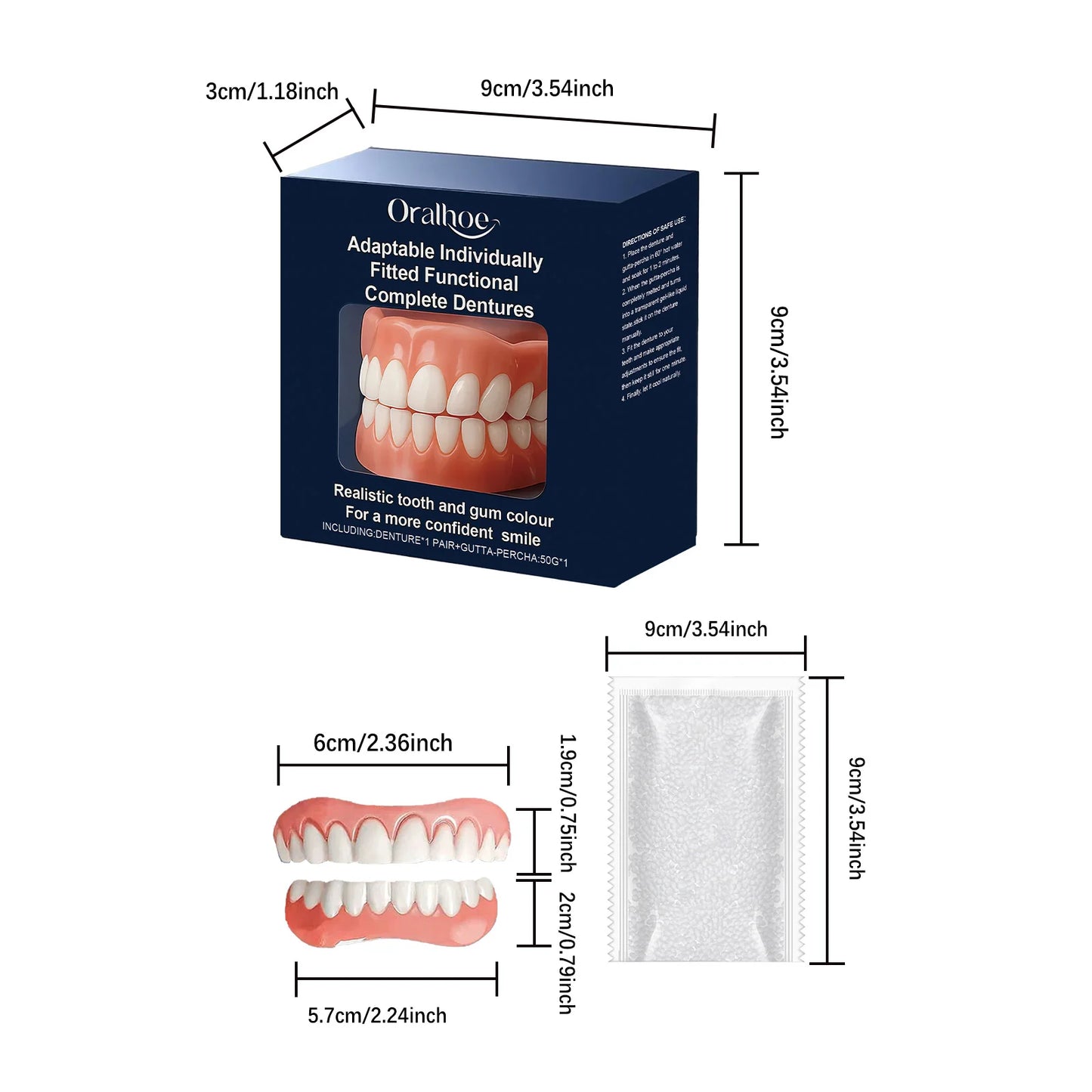 Adjustable Teeth Dentures Full Set Whitening Silicone Denture Set Fit Temporary Orthodontic Teeth Dentures Fake Tooth Oral