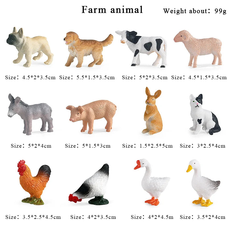 Oenux Small Farm Wild Animal Model Lion Tiger Sheep Pig Dog Action Figures PVC Lovely Miniature Playset Education Kid Toys Gift