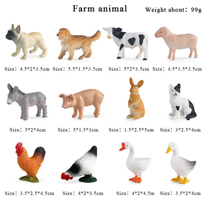 Oenux Small Farm Wild Animal Model Lion Tiger Sheep Pig Dog Action Figures PVC Lovely Miniature Playset Education Kid Toys Gift