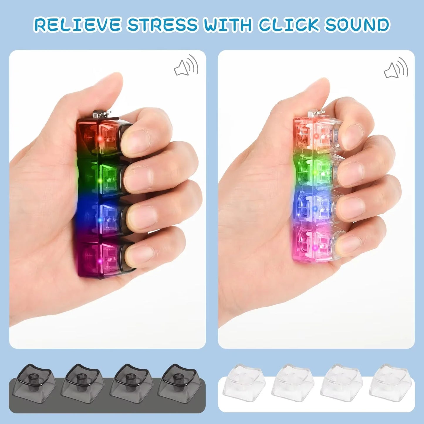 LED Keyboard Fidget Keychain 4/9 Keys Clicker Light Up Button Stress Relief Key Chain for Office Desk Finger Exercise Keycap
