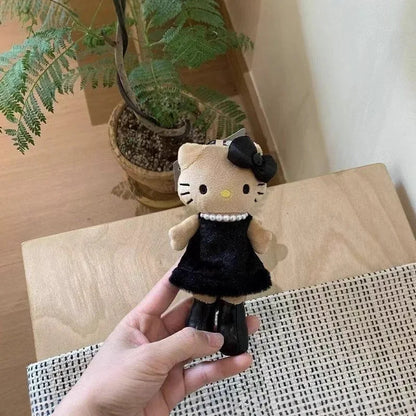 New Hello Kitty Girl Heart shaped Black Cute Plush Long Legs KT Cat Keychain Women's Handbag Plush Decoration Girl Birthday Gift