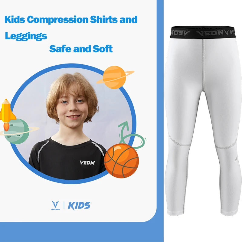 One Set Youth Boys Compression Leggings and Shirt Long Sleeve Sports Tights Running Basketball Base Layer
