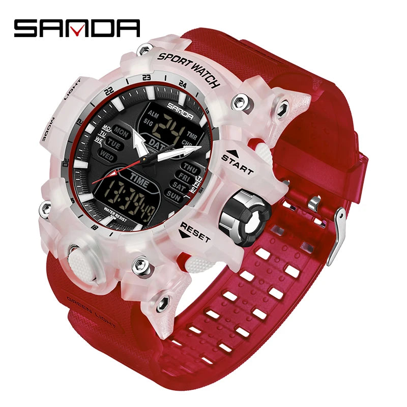 SANDA Outdoor Sports Military Mens Watch LED Digital Electron Quartz Male Wristwatch Dual Display Clock Men Relogio Masculino