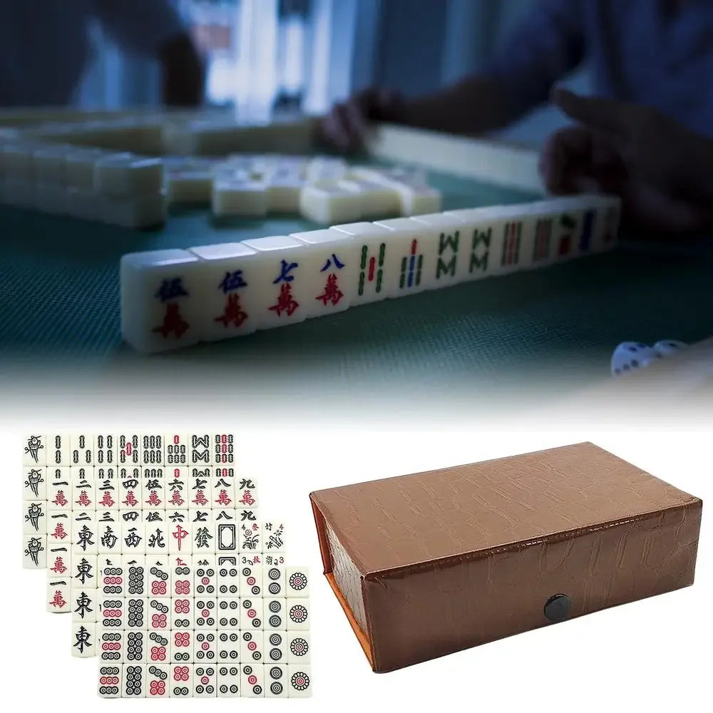 Chinese Mahjong Game Set 144 White Engraved Mini Tiles For Family Gathering For Chinese Style Game Play Family Leisure Time