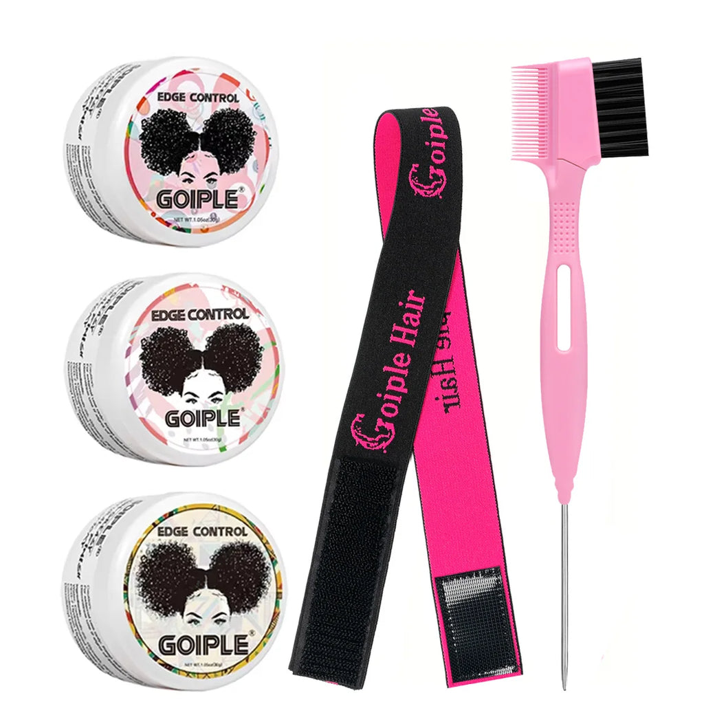 GOIPLE 3 Fruity Flavours 30g Edge Control Gel Set Fixing Broken Hair Smooth Anti-Frizz Strong Hold Styling Edge Controls Wax