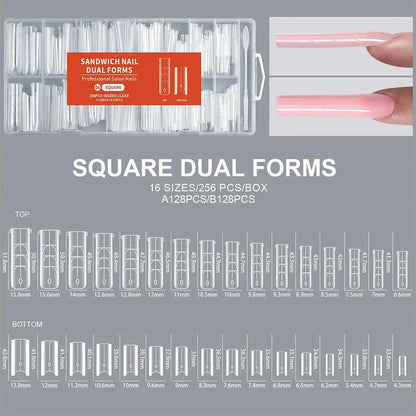 256pcs Sandwich Nail Dual Form Set Quickly Building Full Cover Tips Nail Extension Form Clear French Tip Manicure Tool