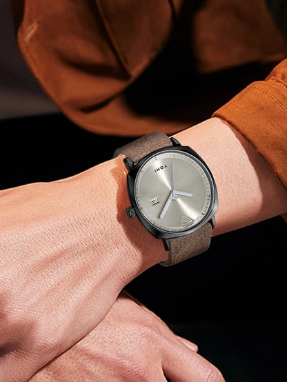 TOMI Men's Watch Minimalist Fashion Sports Watch Calendar Leather Casual Quartz Watch