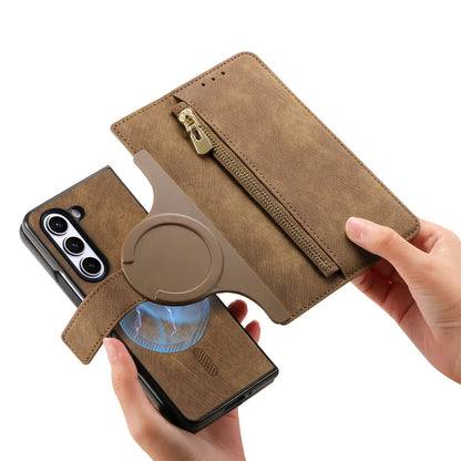 2 in 1 Magnetic Zipper Cards Solt Wallet Leather Case For Samsung Galaxy Z Fold 8 ultra 7 6 5  Wireless Charging Bag Purse Cover