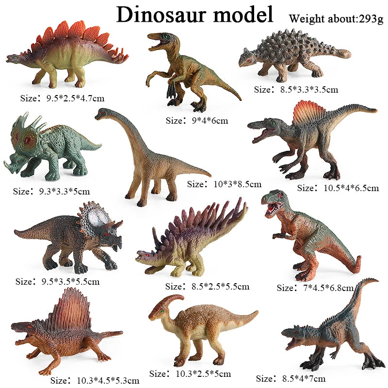 Oenux 12PCS Jurassic Dinosaur Set Velociraptor Stegosaurus Spinosaurus T-Rex Model Action Figures PVC Collection Kids Toy Gift