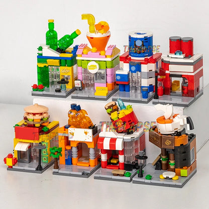 NEW Panda Pet Coffee Ice Cream Flower Shop Store Street View Food House Building Blocks Kit Girls Bricks Model Kids Toy Children