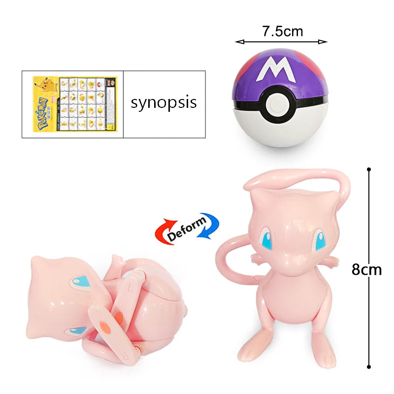 High Quality Pokemon Ball Deformation Toy Pikachu Mewtwo Gyarados Pocket Monster Pokeball Pokemon Action Figure Children Toy Gif