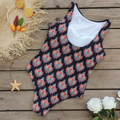 2026 New Printed One-piece Swimsuit Classic Printed Lace Up Swimsuit Women's Push Up Flower One-piece Suit Beach Wear For Female