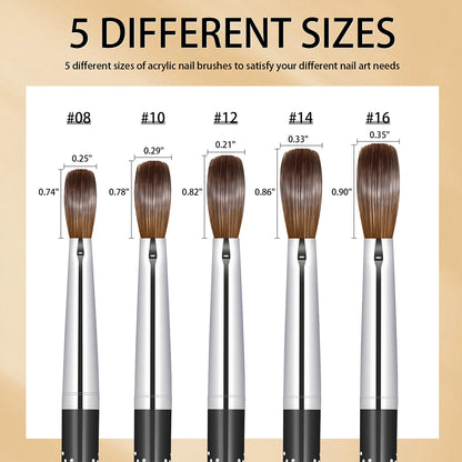 KEMEISI #8-#16 Kolinsky Acrylic Nail Brush Set 3D Pure Handmade Nail Brushes For Acrylic Application Professional Nail Art Brush