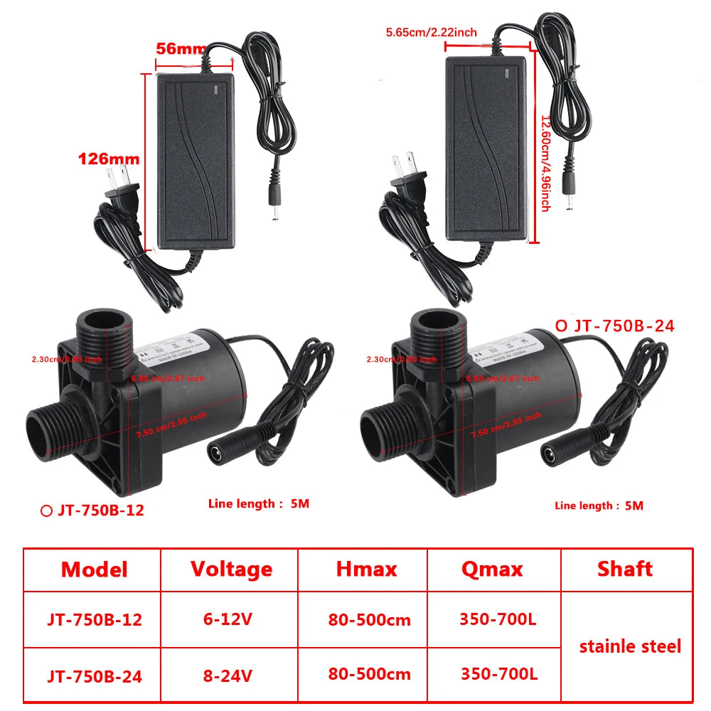 Silent 4 Points Threaded Water Heater Shower Floor Heating Booster Pump Brushless Solar Motor Water Pump DC 12V 24V IP68 US Plug