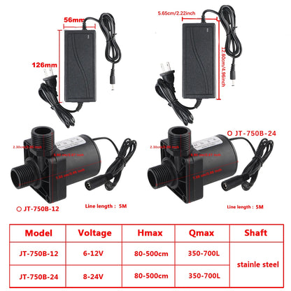 Silent 4 Points Threaded Water Heater Shower Floor Heating Booster Pump Brushless Solar Motor Water Pump DC 12V 24V IP68 US Plug