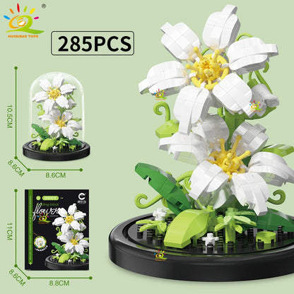 HUIQIBAO MOC Eternal Bouquet Display Box Micro Building Blocks Flower Model DIY Home Desk Plant Decoration Brick Toy For Childre
