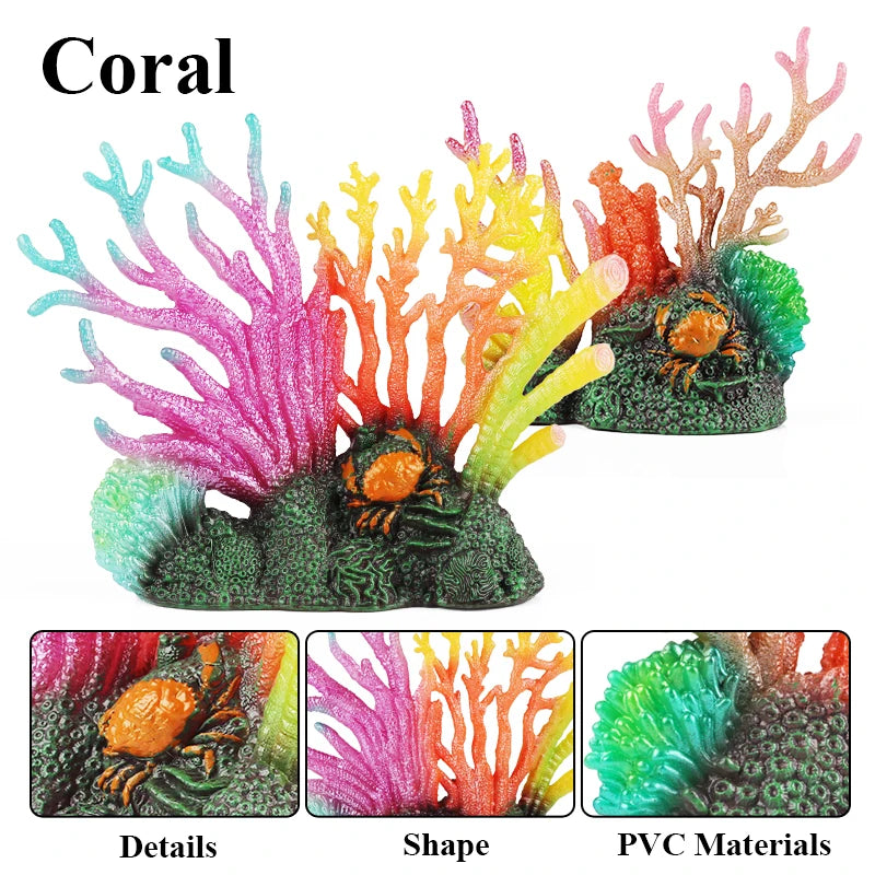 Oenux Ocean Animals Model Jellyfish Starfish Sea Anemone Coral Action Figures Aquarium PVC Miniature Educational Kids Toy Gift