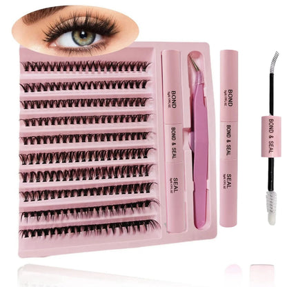 Natural Cluster 200pcs Lashes Set - C-Curl, Mixed Lengths 10-16mm for Effortless Volume