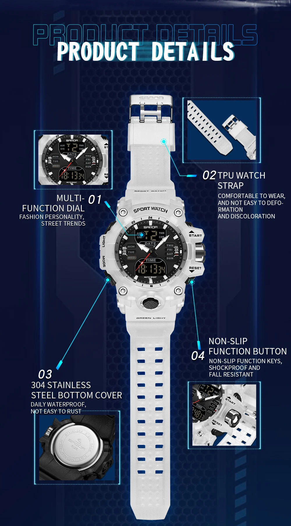 SANDA Outdoor Sports Military Mens Watch LED Digital Electron Quartz Male Wristwatch Dual Display Clock Men Relogio Masculino
