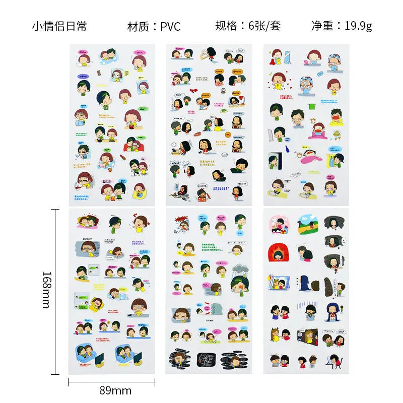 6Pieces/Set Transparent Pvc Waterproof Cartoon Sticker DIY Hand Account Decorative Stickers Kawaii Phone Cup Stickers