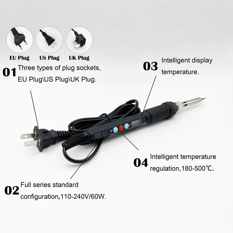Brass Heat Set Insert Nut Electric Soldering Iron 60W LCD Digital Display Adjustable Temperature 220V/110V 3d Printer Copper Nut