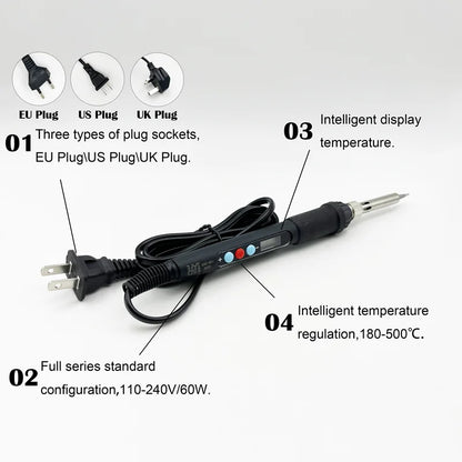 Brass Heat Set Insert Nut Electric Soldering Iron 60W LCD Digital Display Adjustable Temperature 220V/110V 3d Printer Copper Nut
