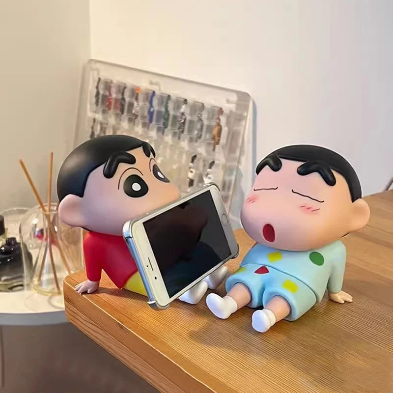 Crayon Shin-chan Phone Holder - Kawaii Anime Figure Desk Stand for Phones, Cute Cartoon Watching TV Model Collector Decor