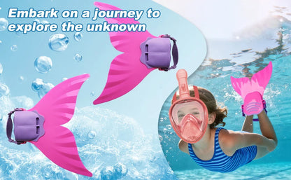 Adjustable Mermaid Silicone Fins Swimming Training & Beach, Soft Body Hard Fin with 3 Non-Slip Grips, Photo Cosplay Gear for Kid