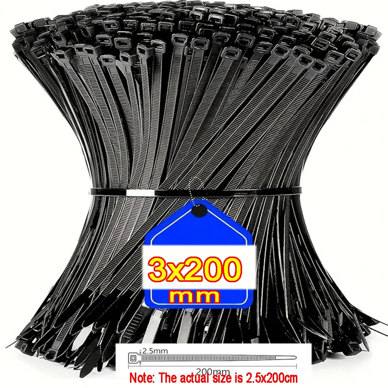 1000/100Pcs Plastic Nylon Cable Ties Self-locking Cord Ties Straps Adjustable Cables Fastening Loop Home Office Wire Zip Ties