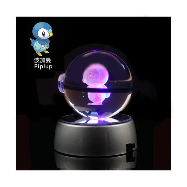 Anime Pokemon 3D Crystal Ball Snorlax Figure Pokeball Engraving Crystal Charizard Model with LED Light Base Kids Gift ANIME GIFT