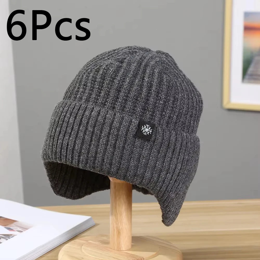 Men Winter Knitted Hat Plush Warmth Peaked Cap Outdoor Earmuff Casual Fashion Faux Fur Lined Hooded Hats Cycling Ear Protection