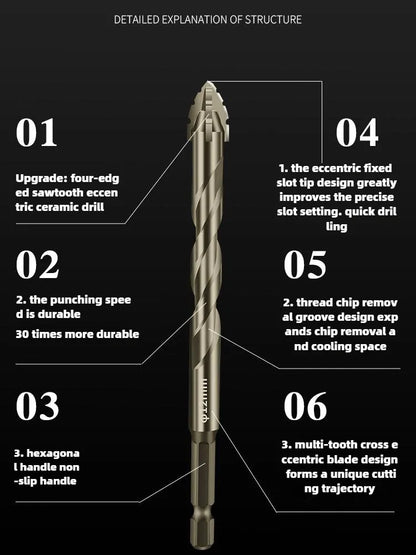 High-Four-edged serrated eccentric drill for dry drilling of ceramic tiles, glass, marble, concrete, stainless steel drill bits
