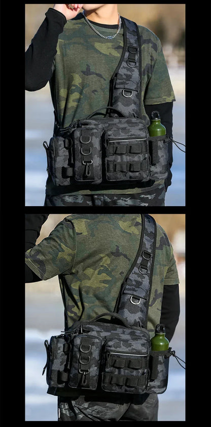Large Capacity Fishing Gear Bag with Bait Box, 3-in-1 Shoulder Waist Crossbody Fishing Rod Storage Bag