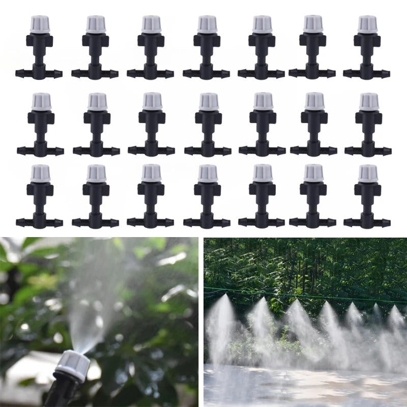 100/10PCS Plastic Watering Irrigation Garden Misting Sprinkler Heads Nozzle W/ Tee Joints for Misting Watering Irrigation System