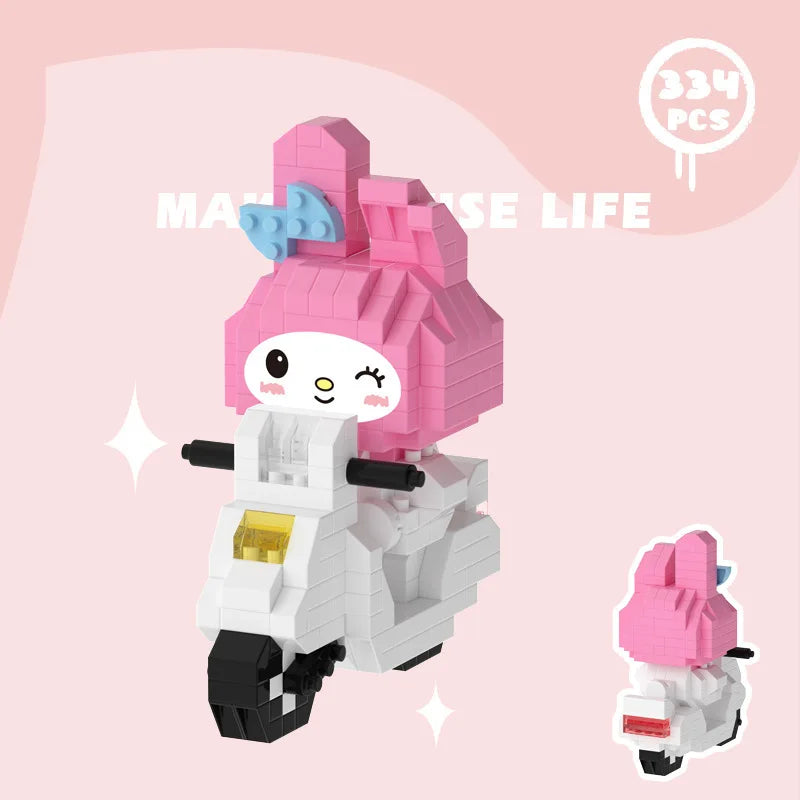 Cartoon Anime Hello Kitty Blocks Kuromi My Melody Cinnamoroll Mouse Building Blocks Doll Toy Kids Birthday Gift