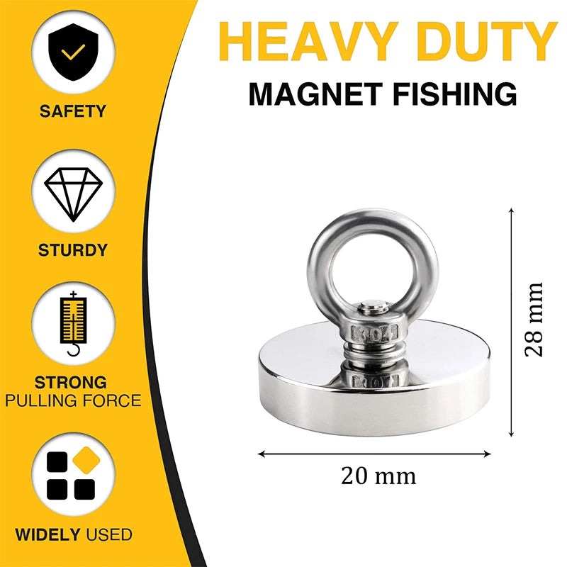 Super Strong Neodymium Fishing magnet Hooks N52 Heavy Duty magnet with Countersunk Hole Eyebolt 16-42mm Salvage Searcher Magnets