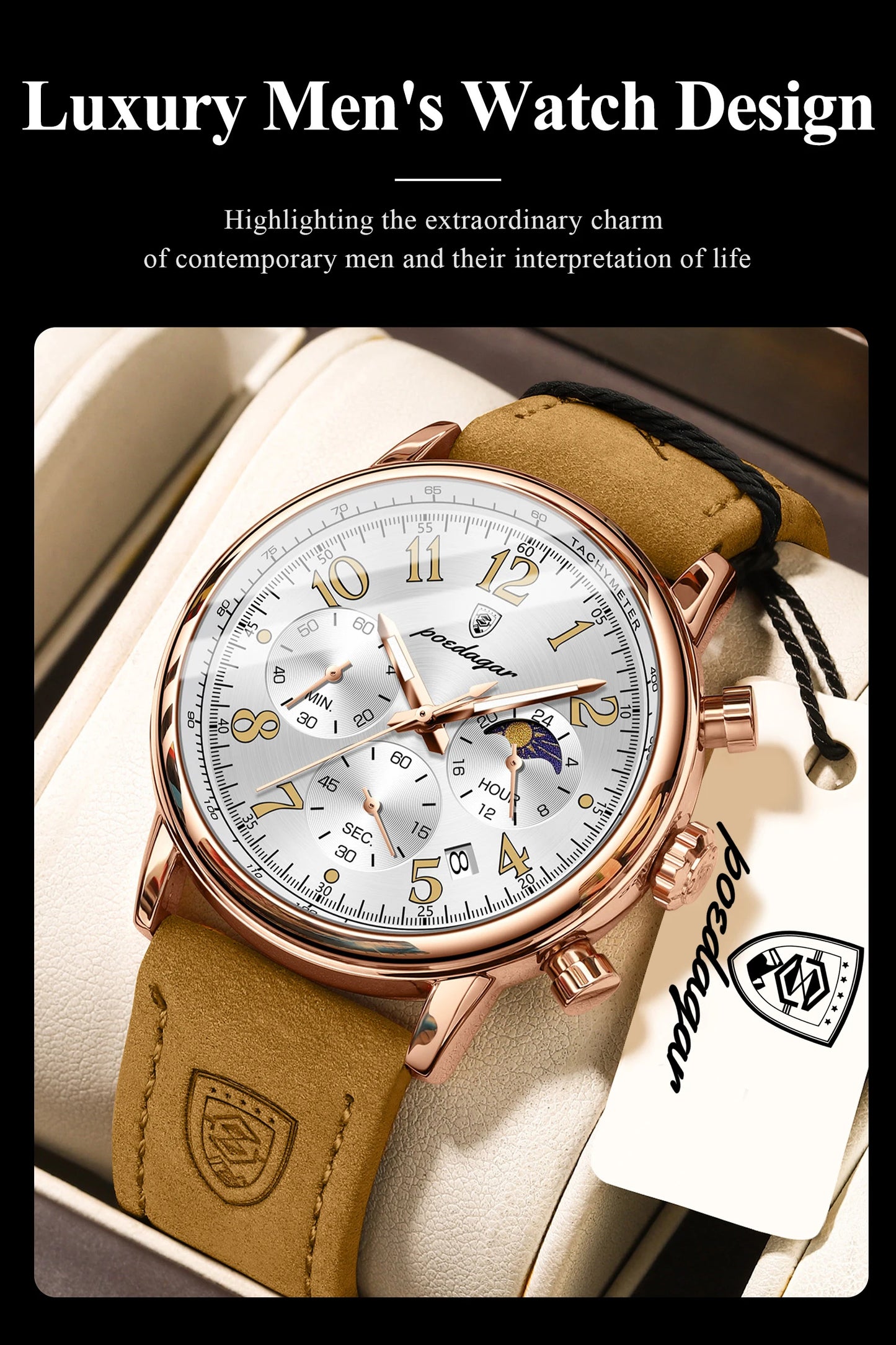 POEDAGAR Luxury Sports Men Watch Waterproof Luminous Leather Quartz Man Wristwatch Chronograph Date Military Men's Watches Reloj