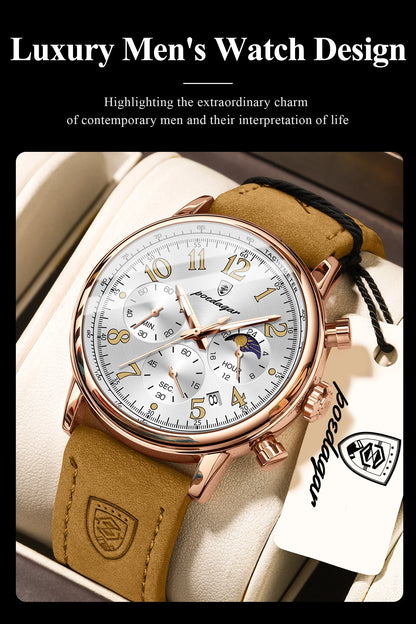 POEDAGAR Luxury Sports Men Watch Waterproof Luminous Leather Quartz Man Wristwatch Chronograph Date Military Men's Watches Reloj