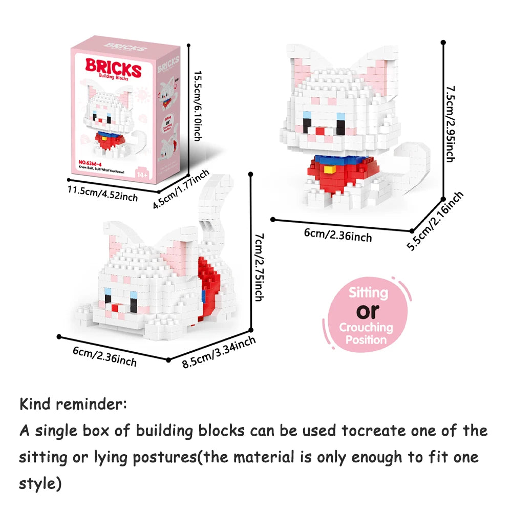 Micro Mini Super Cute Micro Cat Building Kit Tiny Pet Series Doll Figure The Perfect Miniature Gift for Cat Lovers and Girls