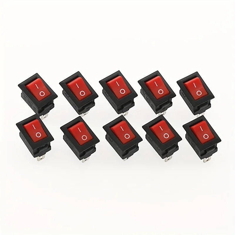 15pcs Mini Rocker Switch SPST Black and Red Snap in Switches Button AC 250V 3A / 125V 6A 2 Pin I/O 10*15mm On-off Switch Rocker