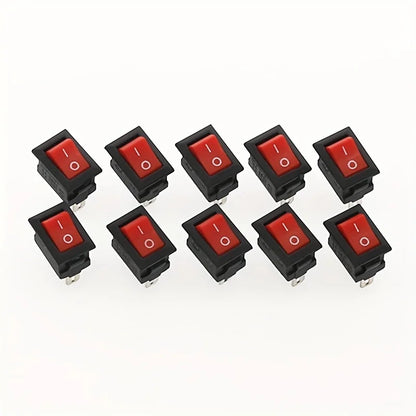 15pcs Mini Rocker Switch SPST Black and Red Snap in Switches Button AC 250V 3A / 125V 6A 2 Pin I/O 10*15mm On-off Switch Rocker