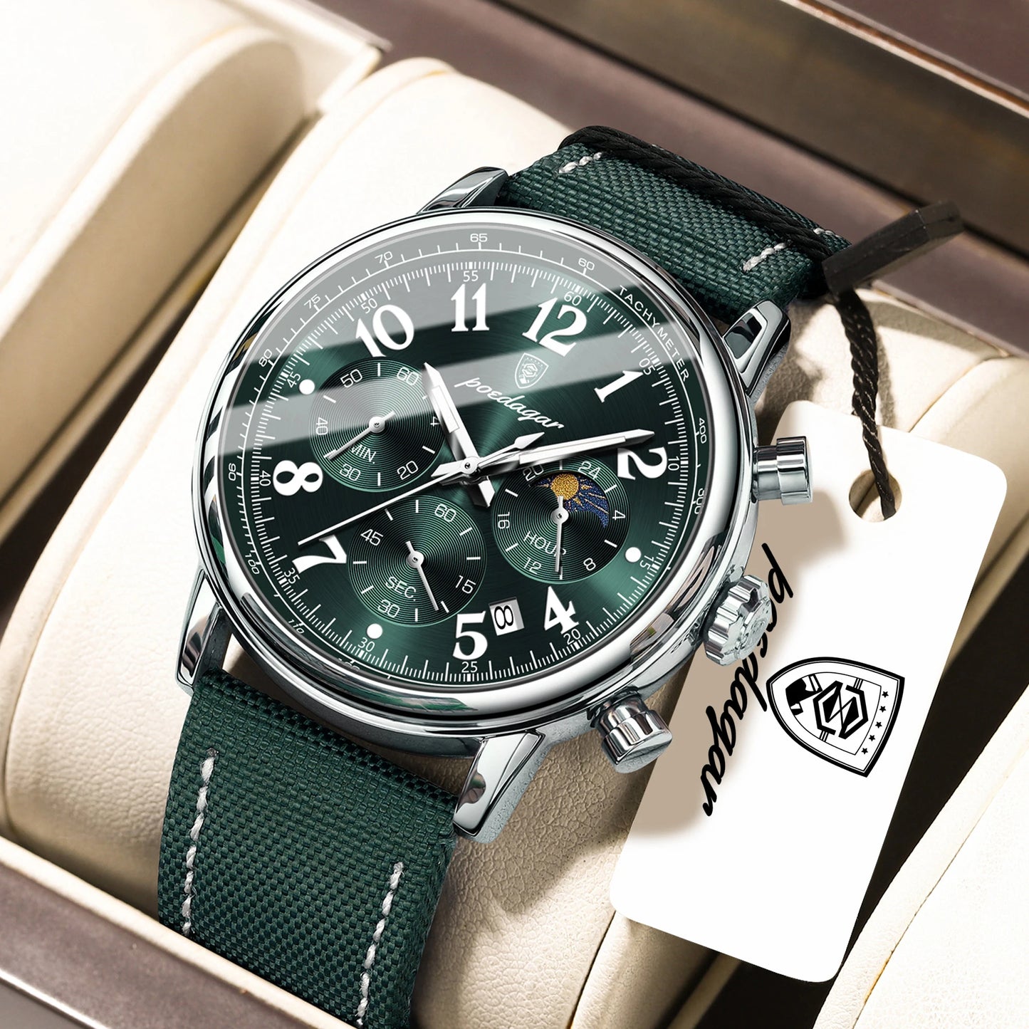 POEDAGAR Luxury Sports Men Watch Waterproof Luminous Leather Quartz Man Wristwatch Chronograph Date Military Men's Watches Reloj