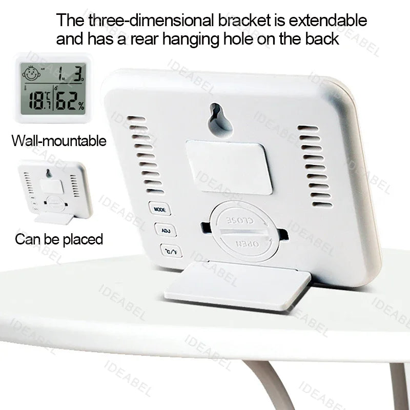 Multifunction Thermometer Hygrometer Automatic Electronic Temperature Humidity Monitor Clock 3.2inch Large LCD Screen