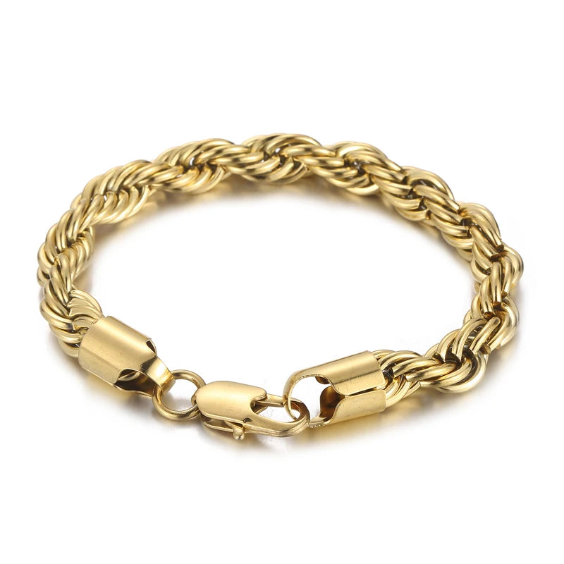 4/6/8mm Stainless Steel Bracelets For Men Women Gold Color Twisted Rope Link Chain Bracelets On the Hand Jewelry Gifts