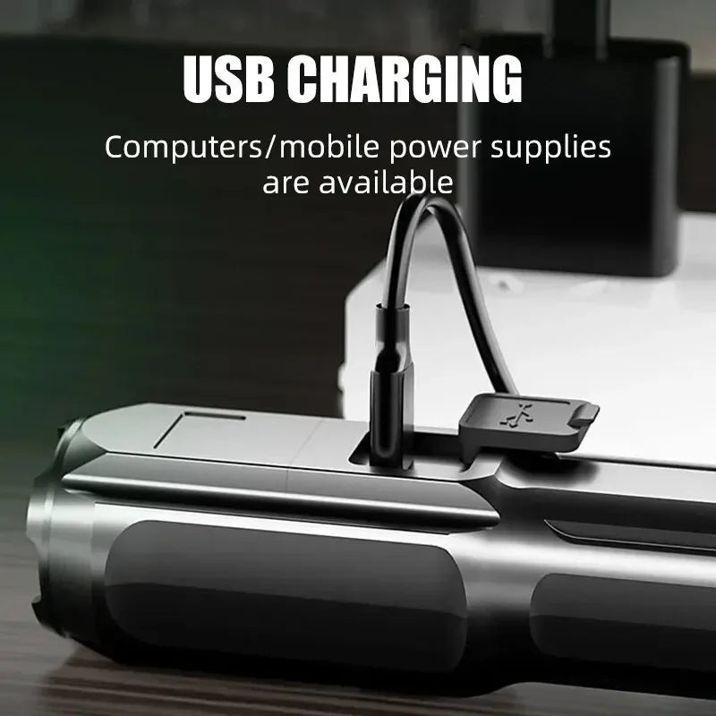 Powerful LED Flashlight Rechargeable USB Built-in Lithium Battery Waterproof Zoom Fishing Hunting Camping Tactical Flashlight